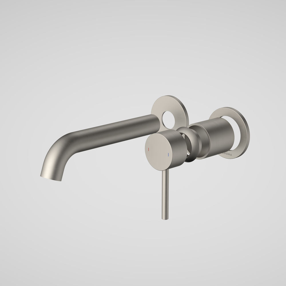 Caroma Liano II 175mm Wall Basin / Bath Trim Kit 2 x Round Cover Plates Brushed Nickel Lead Free