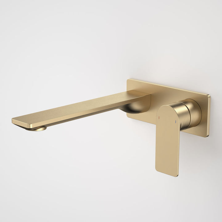 Caroma Urbane II 220mm Wall Basin / Bath Mixer - Rectangular Cover Plate - Brushed Brass
