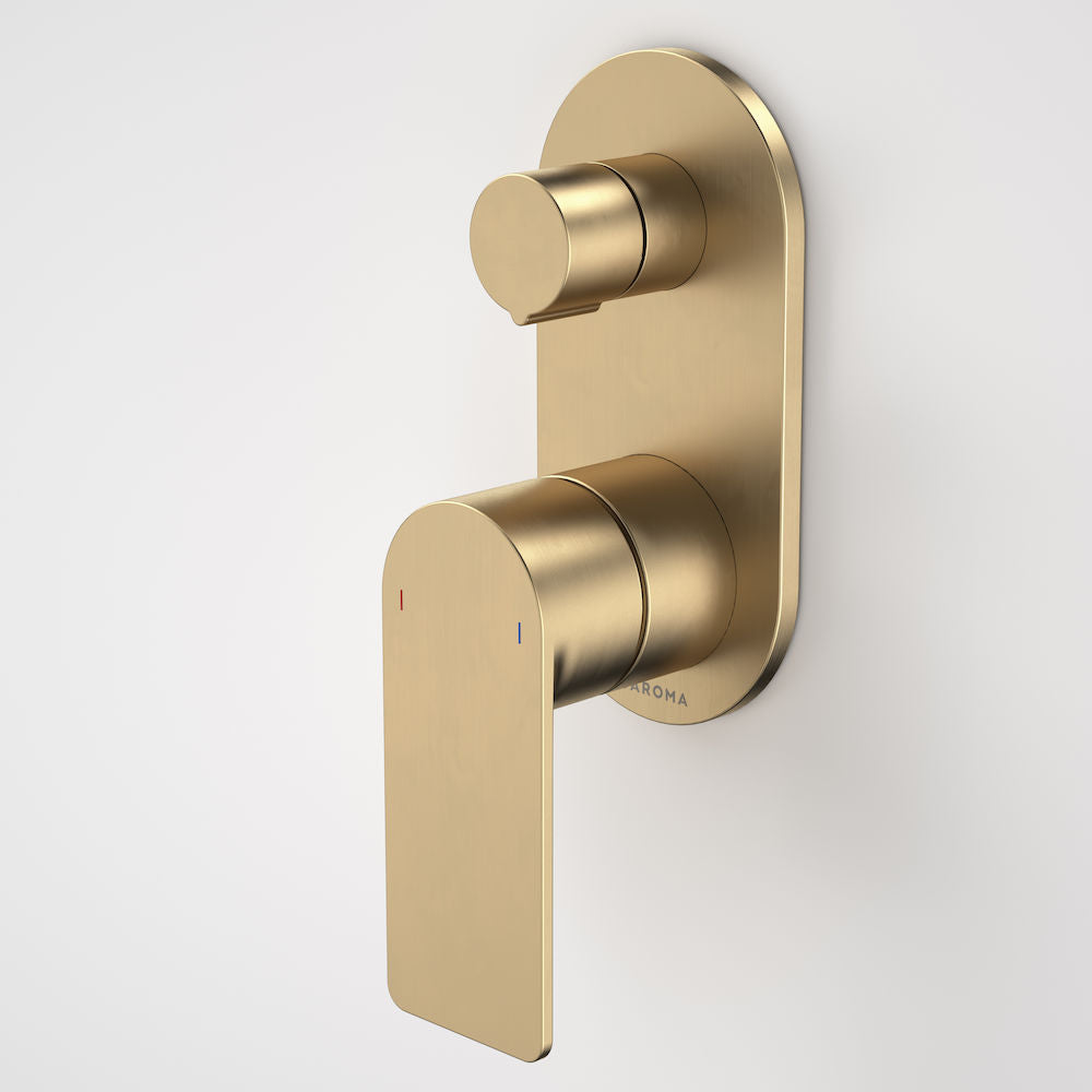 Caroma Urbane II Bath / Shower Mixer With Diverter - Round Cover Plate - Brushed Brass