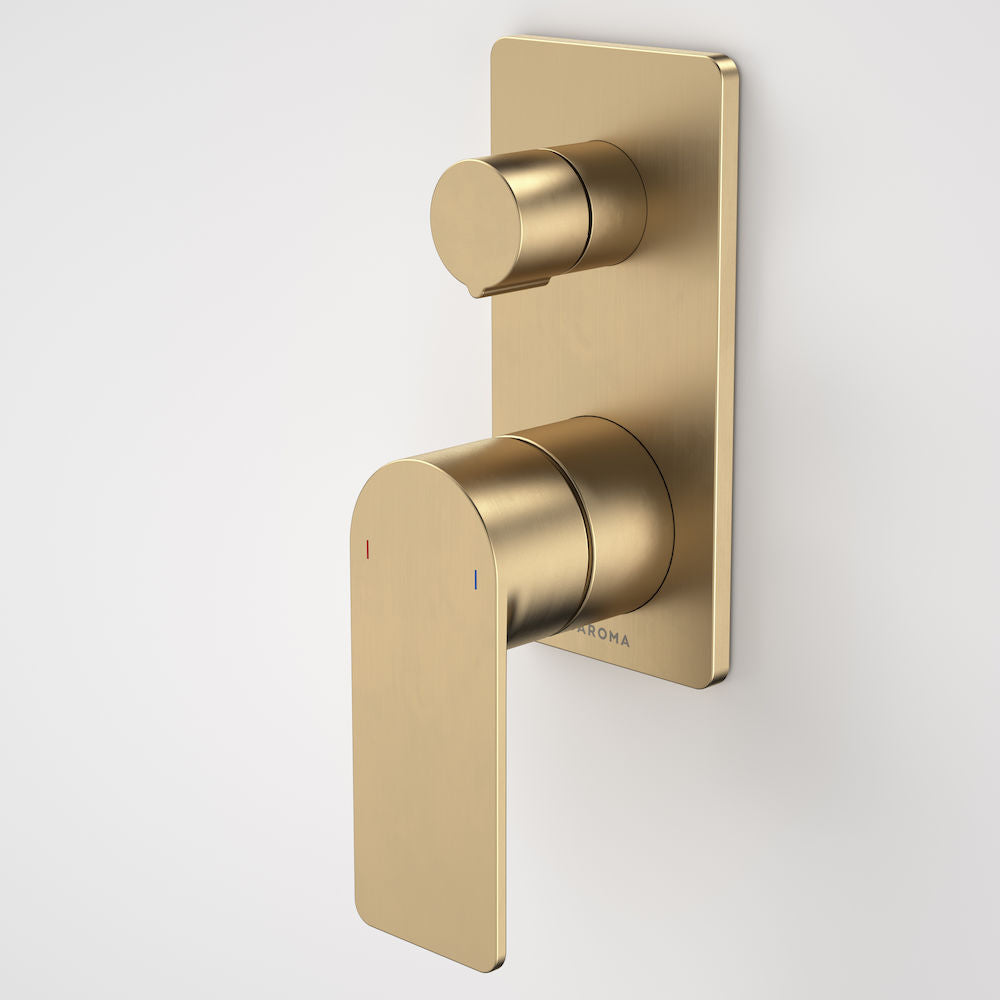 Caroma Urbane II Bath / Shower Mixer With Diverter - Rectangular Cover Plate - Brushed Brass