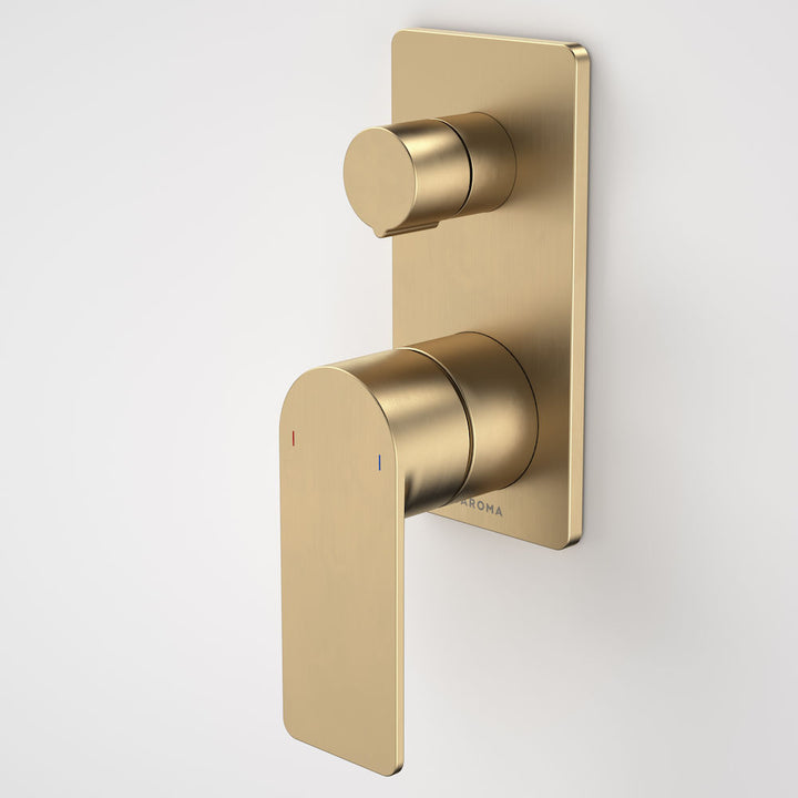 Caroma Urbane II Bath / Shower Mixer With Diverter - Rectangular Cover Plate - Brushed Brass
