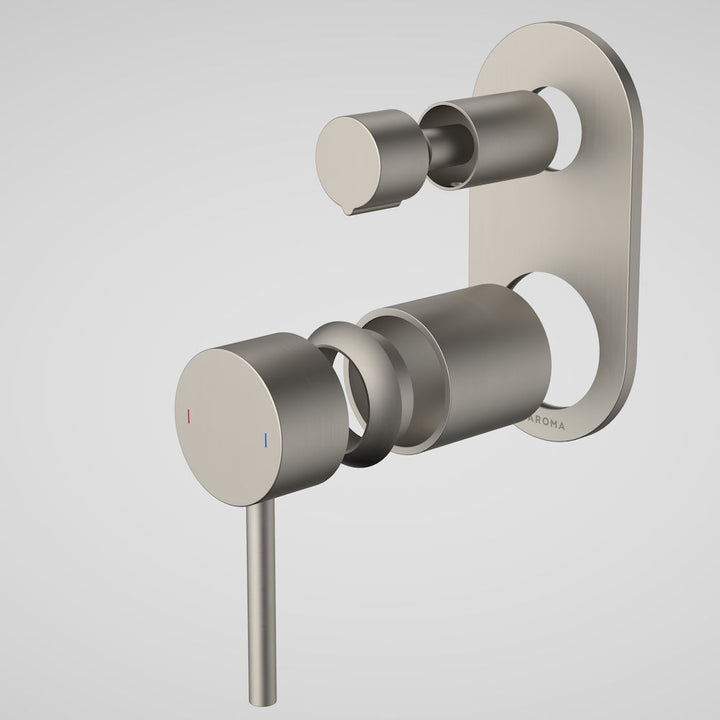 Caroma Liano II Bath / Shower Mixer With Diverter Trim Kit - Rounded Cover Plate - Brushed Nickel