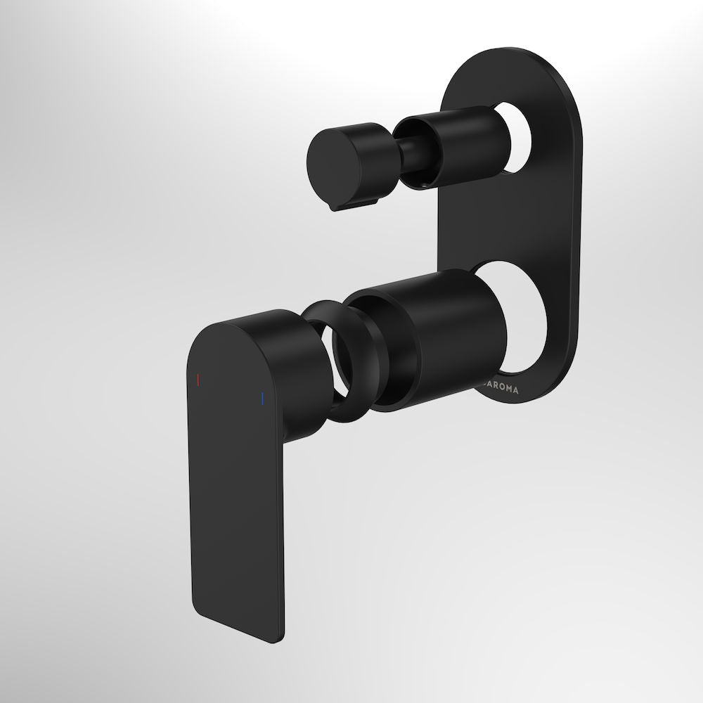 Caroma Urbane II Bath / Shower Mixer With Diverter Trim Kit - Round Cover Plate - Matte Black