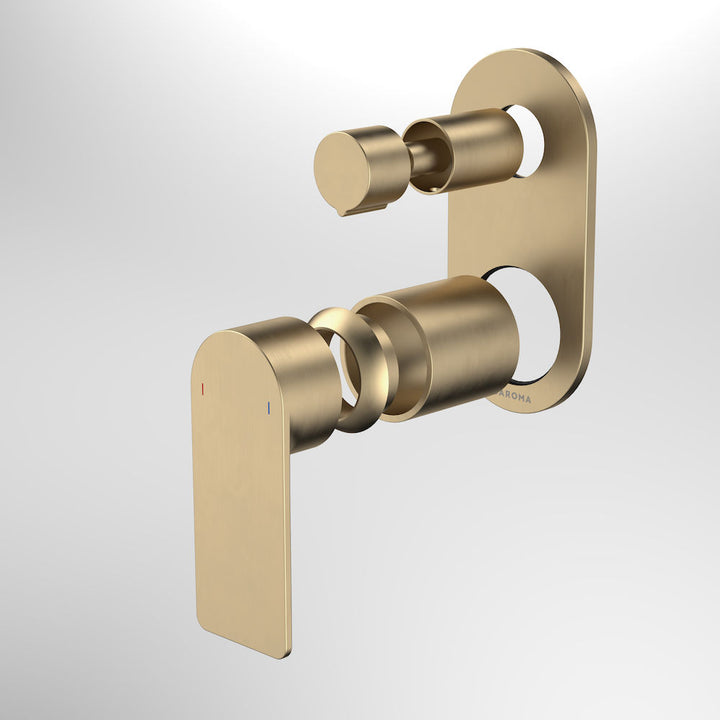 Caroma Urbane II Bath / Shower Mixer With Diverter Trim Kit - Round Cover Plate - Brushed Brass