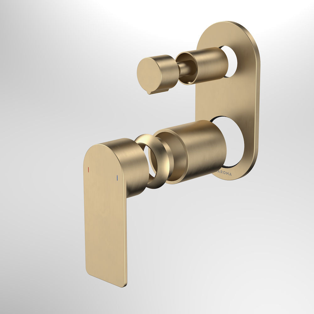 Caroma Urbane II Bath / Shower Mixer With Diverter Trim Kit - Round Cover Plate - Brushed Brass