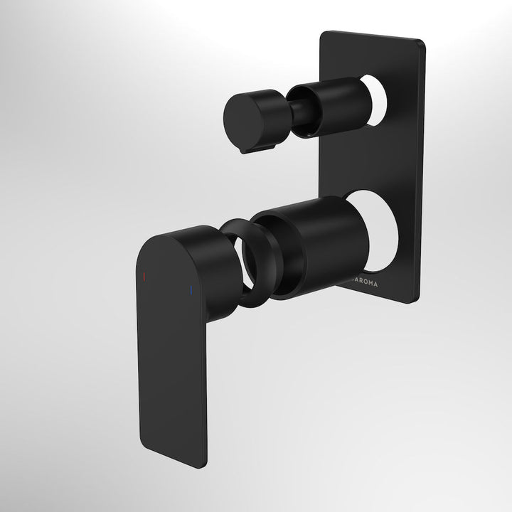 Caroma Urbane II Bath / Shower Mixer With Diverter Trim Kit - Rectangular Cover Plate - Matte Black
