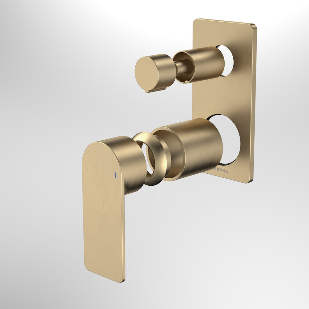 Caroma Urbane II Bath / Shower Mixer With Diverter Trim Kit - Rectangular Cover Plate - Brushed Brass