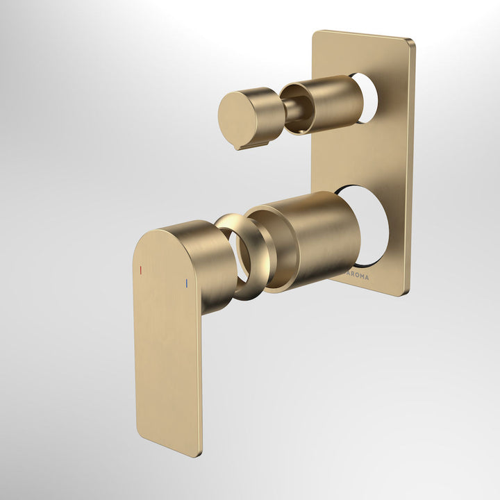 Caroma Urbane II Bath / Shower Mixer With Diverter Trim Kit - Rectangular Cover Plate - Brushed Brass