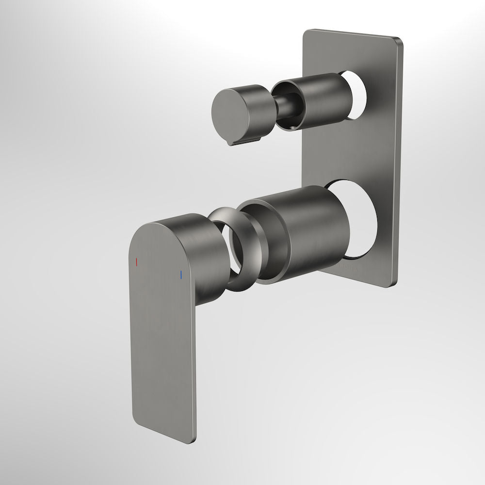 Caroma Urbane II Bath / Shower Mixer With Diverter Trim Kit - Rectangular Cover Plate - Gunmetal
