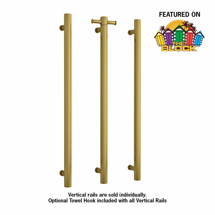Thermorail Straight/Round 12Volt Brushed Gold Vertical Bar 900x142x100mm 30Watts With Optional Hook