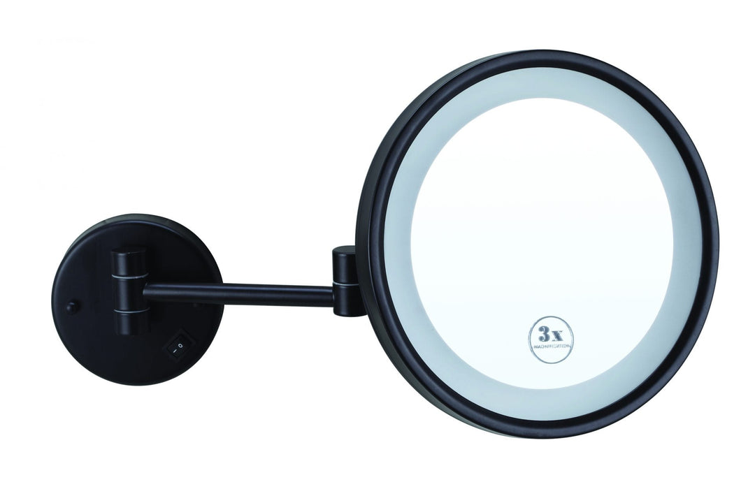 3x Magnification Matt Black Wall Mounted Shaving Mirror, 250mm Diameter with Concealed Wiring