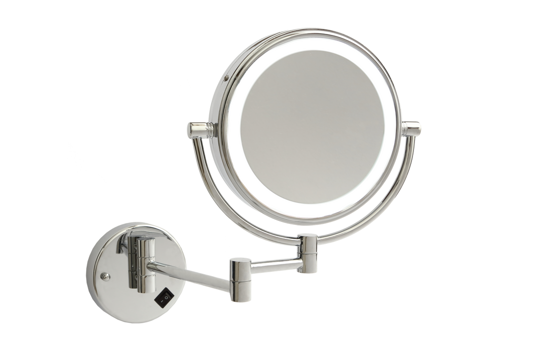 1 & 5x Magnification Chrome Wall Mounted Shaving Mirror, 200mm Diameter with Concealed Wiring