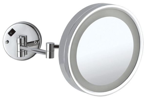 3x Magnification Chrome Wall Mounted Shaving Mirror, 250mm Diameter with Exposed Wiring