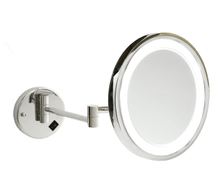 5x Magnification Chrome Wall Mounted Shaving Mirror, 250mm Diameter with Exposed Wiring