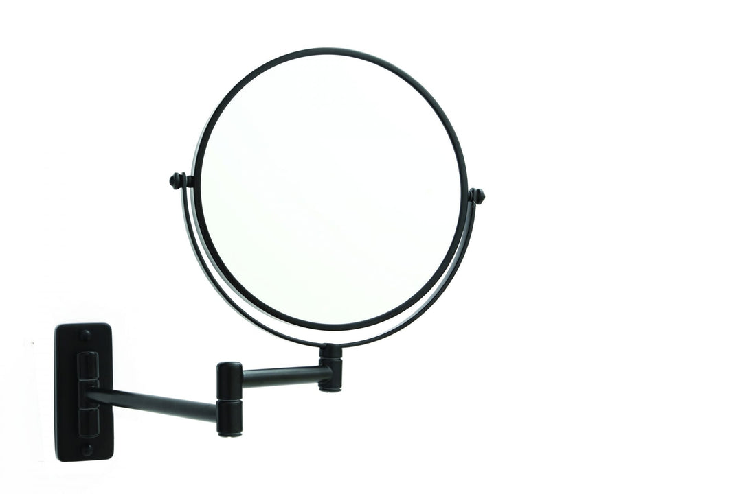 1 & 5x Magnification Matt Black Wall Mounted Shaving Mirror, 200mm Diameter