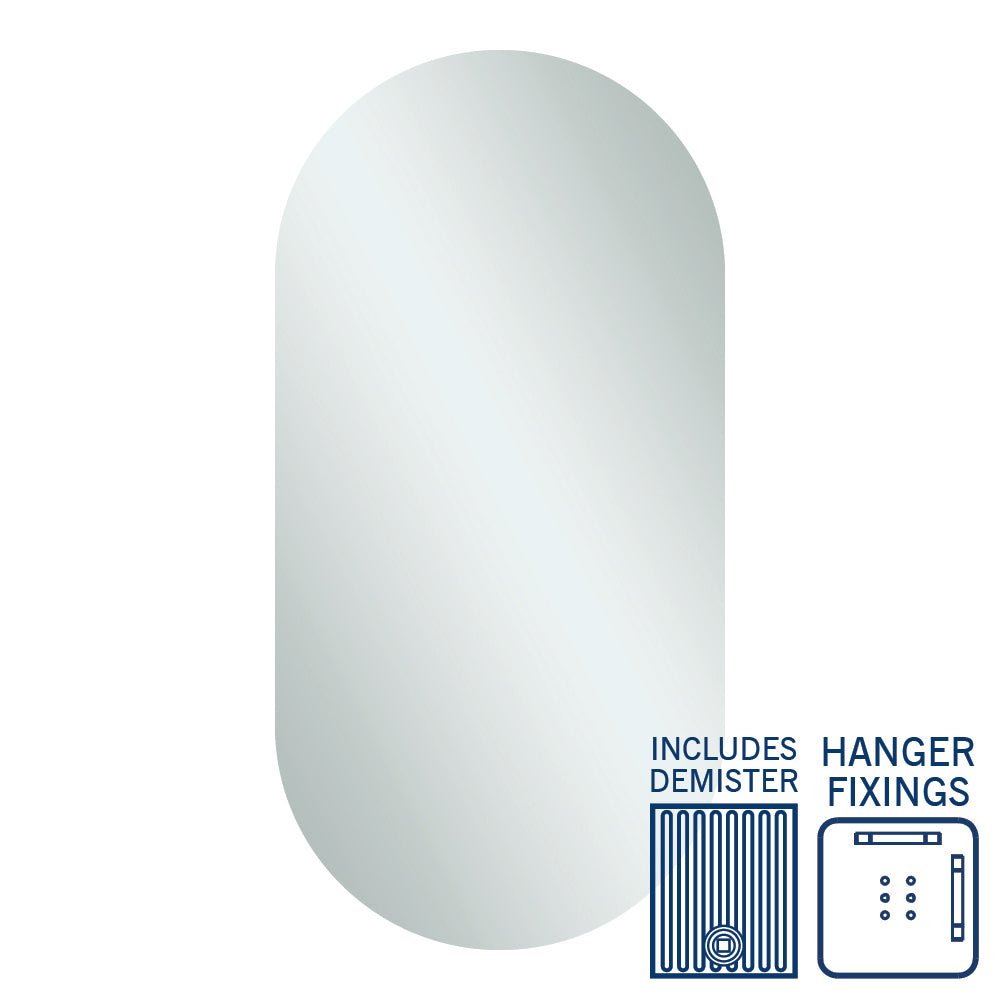 Duke Polished Edge Pill Mirror 500x1000mm with Hangers and Demister
