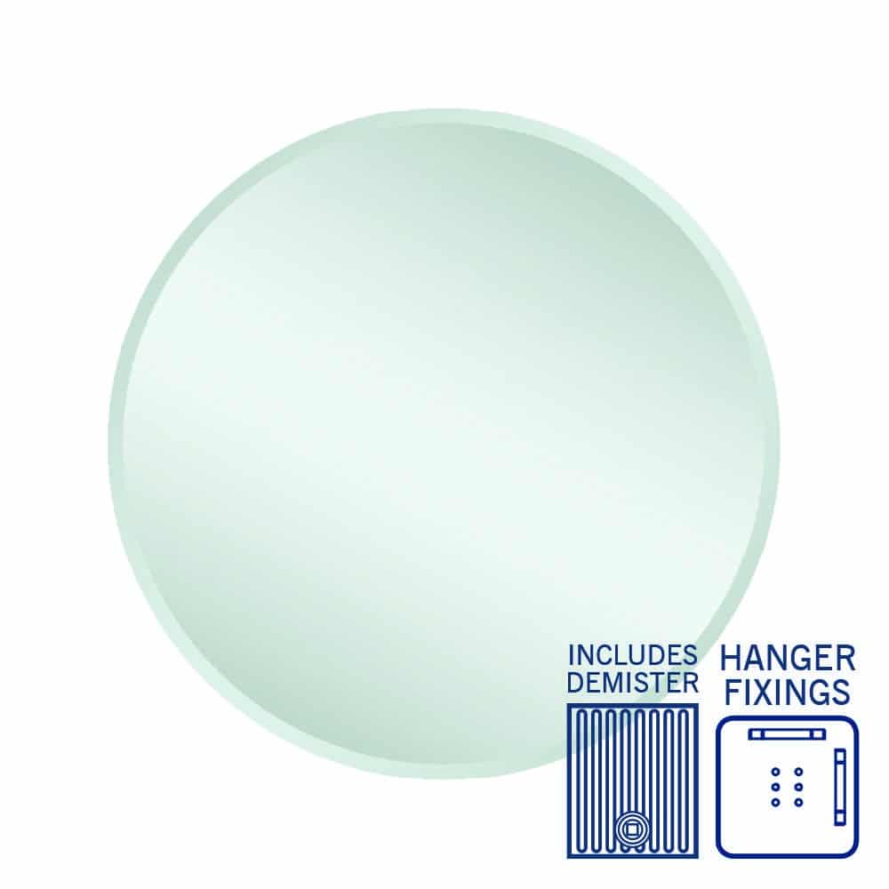 Kent 18mm Bevel Round Mirror - 700mmØ with Hangers and Demister
