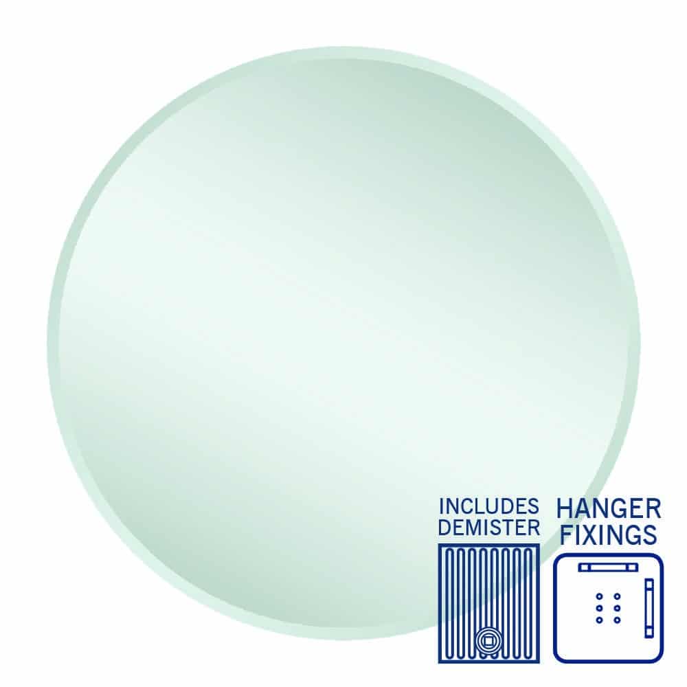 Kent 18mm Bevel Round Mirror - 800mmØ with Hangers and Demister