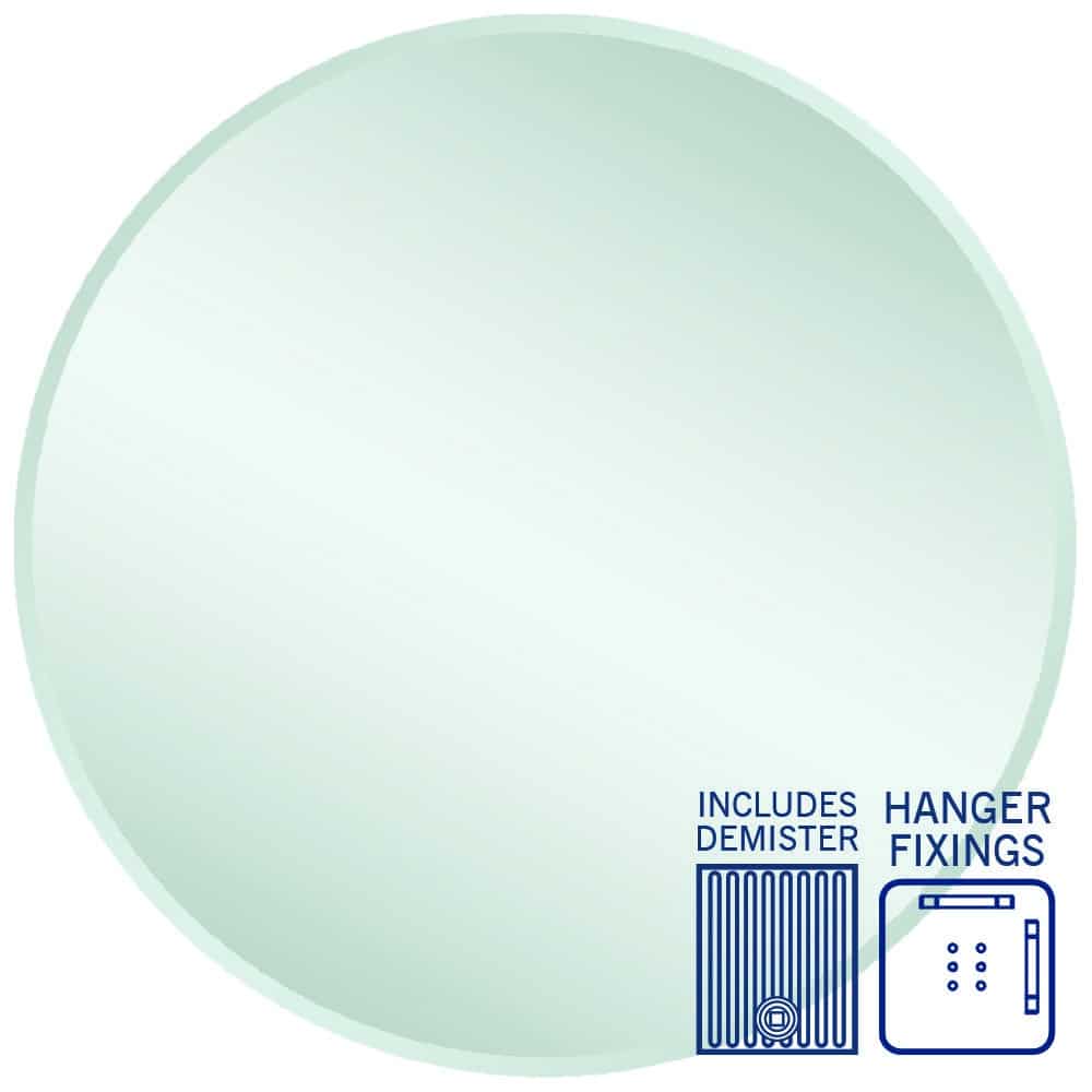 Kent 18mm Bevel Round Mirror - 900mmØ with Hangers and Demister