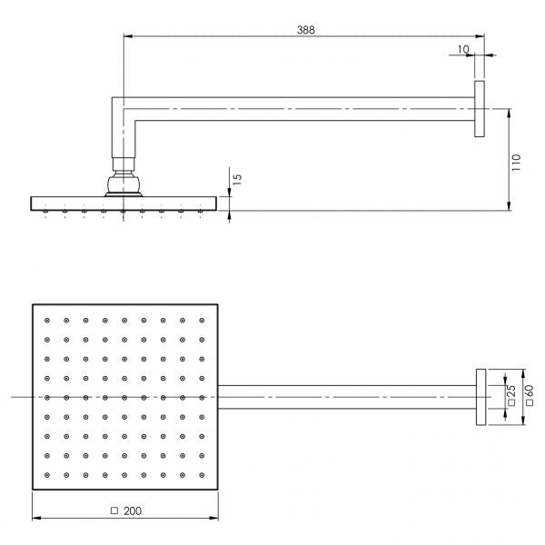Phoenix Lexi Shower Arm 400mm & 200mm Square Rose Chrome