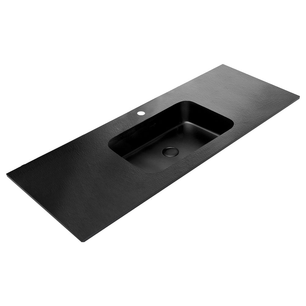 Fienza Montana Matte Black Solid Surface Basin Top 1200mm x 460mm 1 Tap Hole