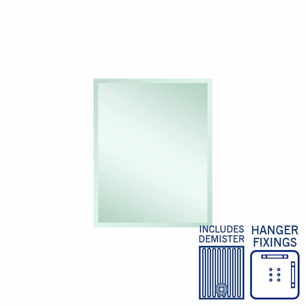 Montana Rectangle 25mm Bevel Edge Mirror - 600x900mm with Hangers and Demister