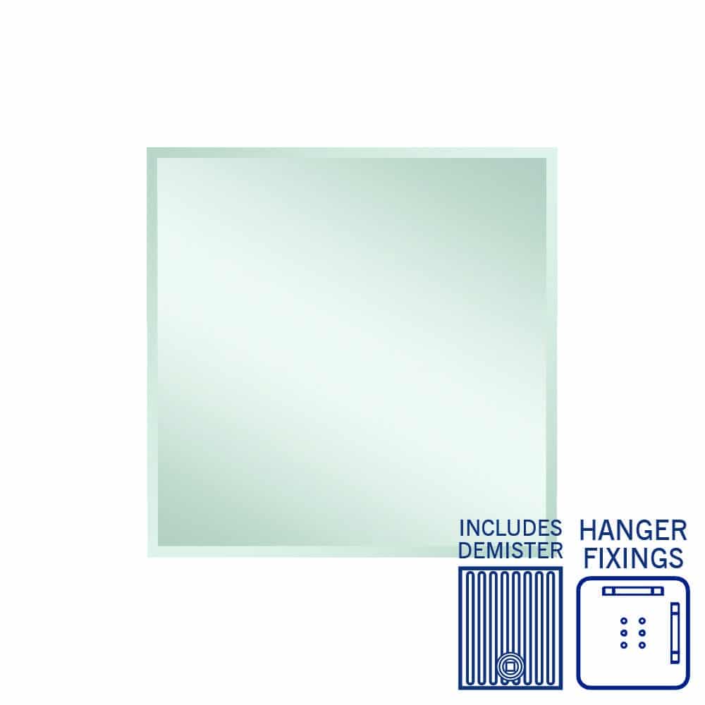 Montana Rectangle 25mm Bevel Edge Mirror - 900x900mm with Hangers and Demister