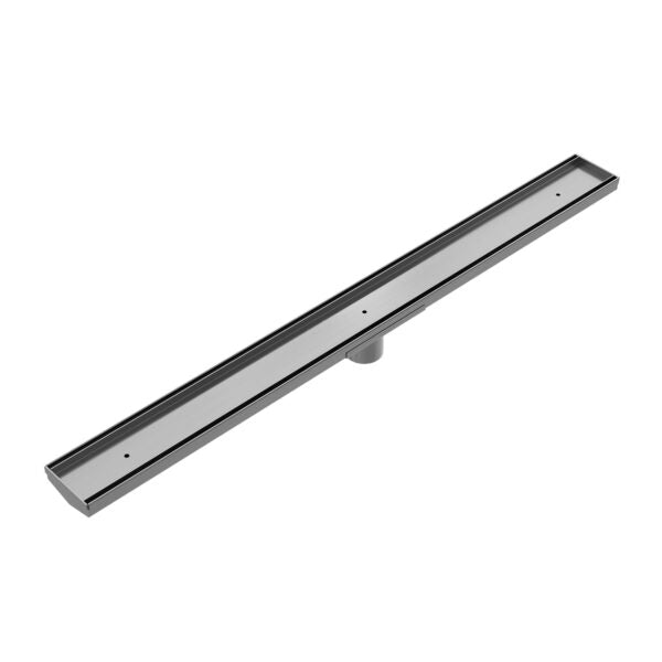 Nero 900mm Long Tile Insert V Channel Floor Grate 50mm Outlet With Hole Saw Gun Metal