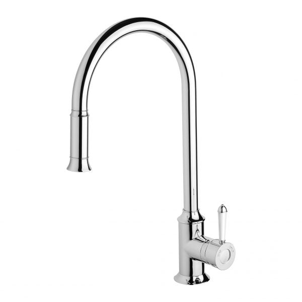 Phoenix Nostalgia Pull Out Sink Mixer Chrome / Natural White Lead Free