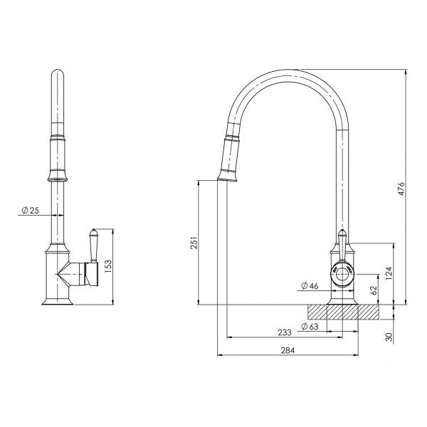 Phoenix Nostalgia Pull Out Sink Mixer Chrome / Natural White