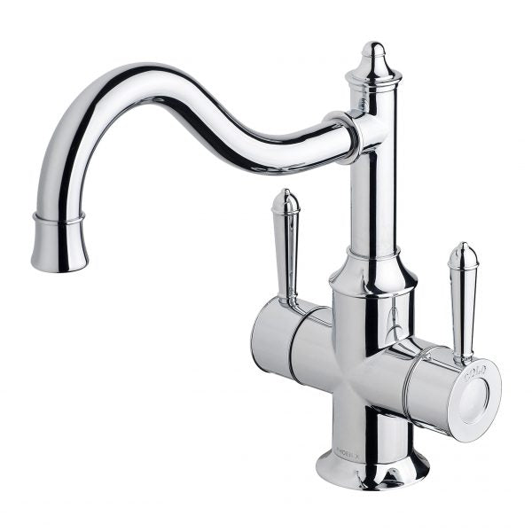 Phoenix Nostalgia Twin Handle Sink Mixer 220mm Shepherds Crook Chrome