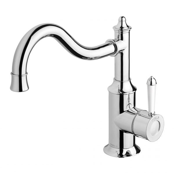 Phoenix Nostalgia Sink Mixer 220mm Shepherds Crook Chrome / Natural White