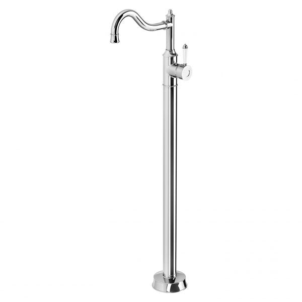 Phoenix Nostalgia Floor Mounted Bath Mixer Shepherds Crook Chrome / Natural White