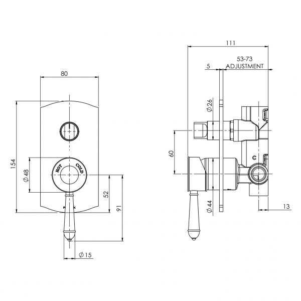 Phoenix Nostalgia Shower / Bath Diverter Mixer Chrome
