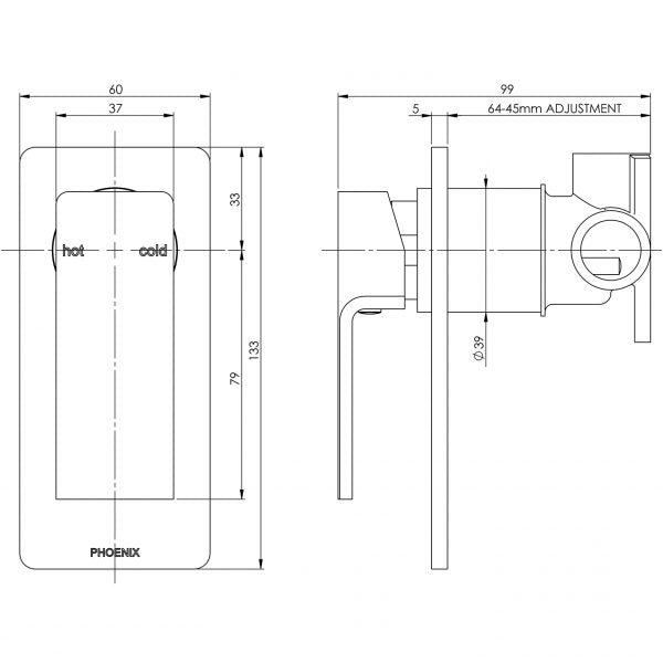 Phoenix Radii Shower / Wall Mixer Chrome