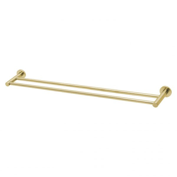 Phoenix Radii Double Towel Rail 800mm Round Plate Brushed Gold