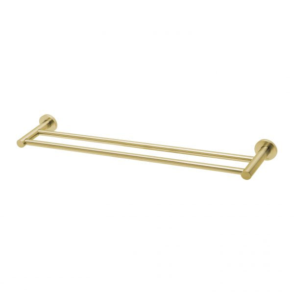 Phoenix Radii Double Towel Rail 600mm Round Plate Brushed Gold