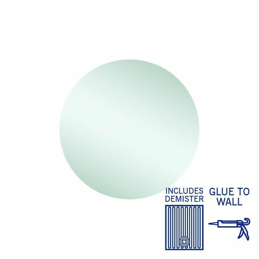 Rio Polished Edge Round Mirror - 500mmØ Glue-to-Wall and Demister