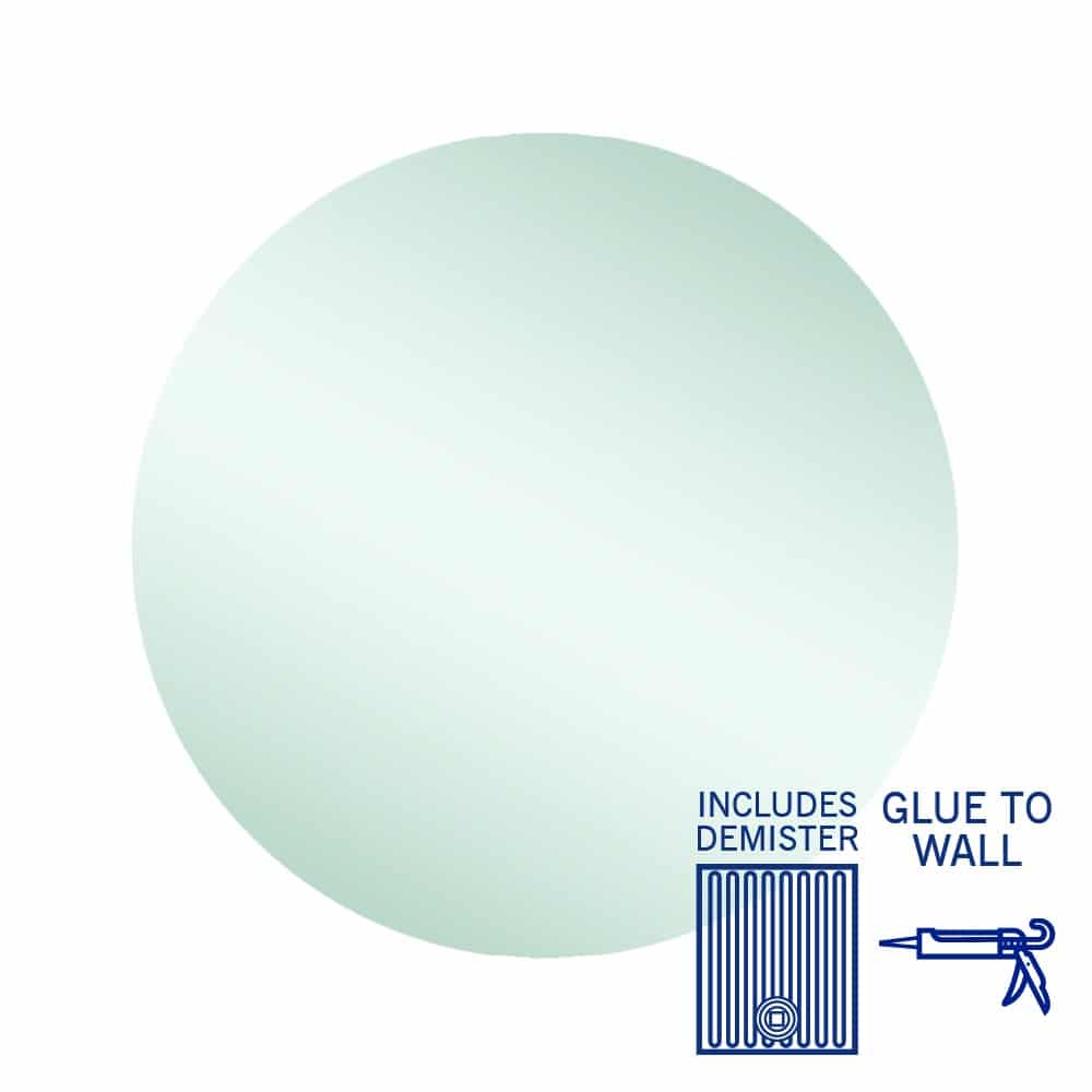 Rio Polished Edge Round Mirror - 700mmØ Glue-to-Wall and Demister