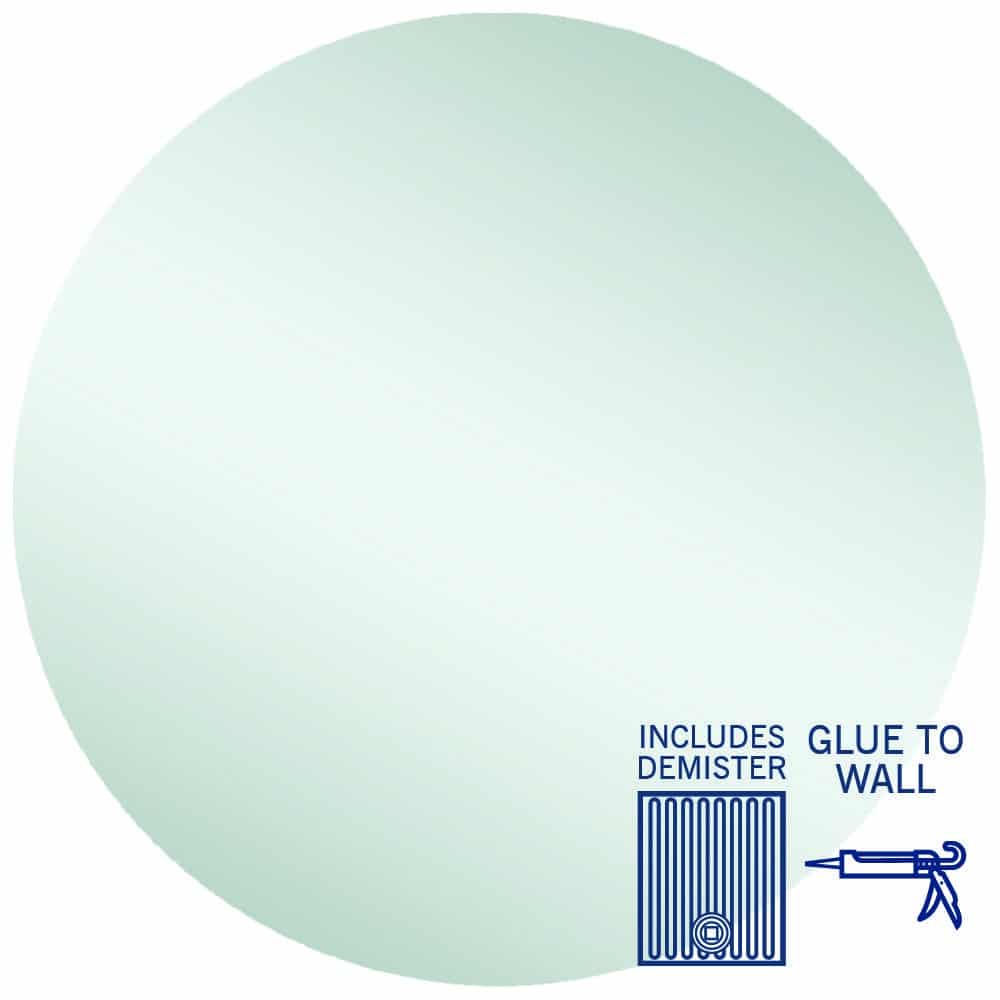 Rio Polished Edge Round Mirror - 900mmØ Glue-to-Wall and Demister