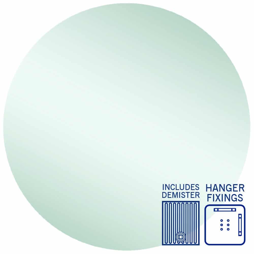 Rio Polished Edge Round Mirror - 900mmØ with Hangers and Demister
