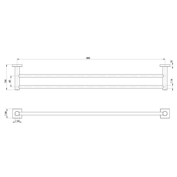 Phoenix Radii Double Towel Rail 800mm Square Plate Chrome