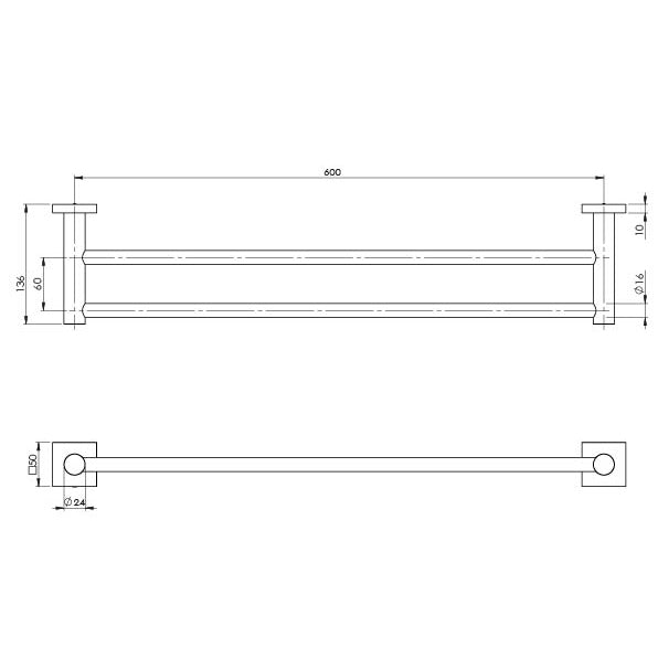 Phoenix Radii Double Towel Rail 600mm Square Plate Chrome