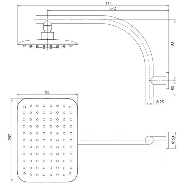 Phoenix Rush High-Rise Shower Arm & 200 x 250mm Rose Chrome