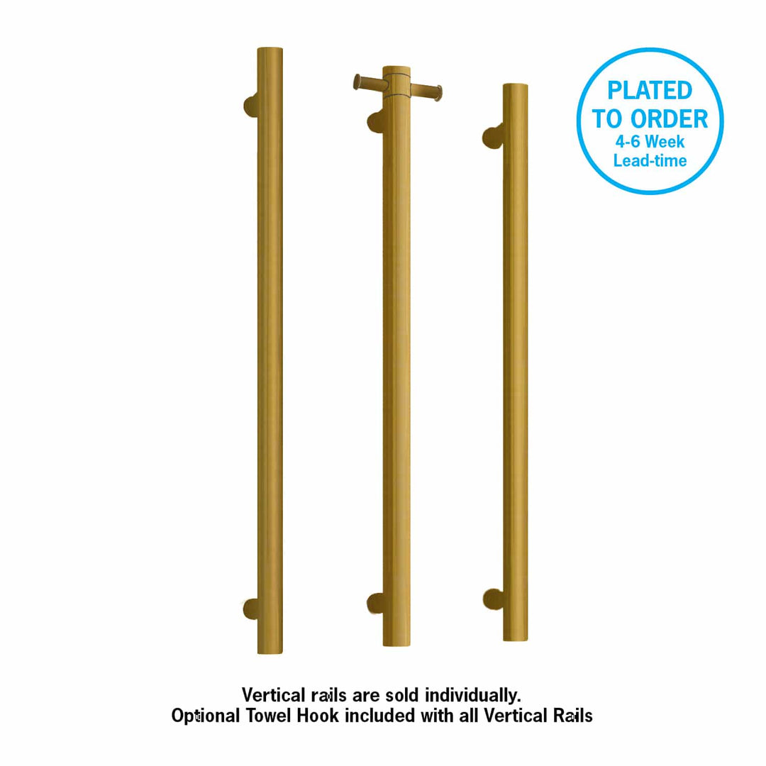 Thermorail Straight/Round 12Volt Vertical Bar 900x142x100mm 30Watts With Optional Hook - Brushed Brass - 4-6Weeks lead-time