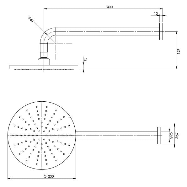 Phoenix Vivid Shower Arm 400mm & 230mm Round Rose Chrome