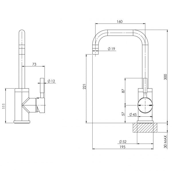 Phoenix Vivid Sink Mixer 160mm Squareline Chrome
