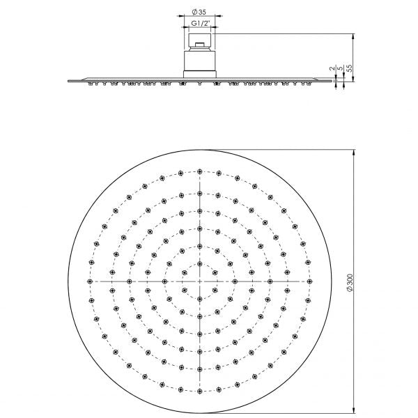 Phoenix Vivid Slimline Shower Rose 300mm Slimline Round Stainless Steel