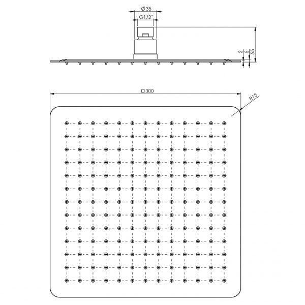 Phoenix Vivid Slimline Shower Rose 300mm Slimline Square Stainless Steel