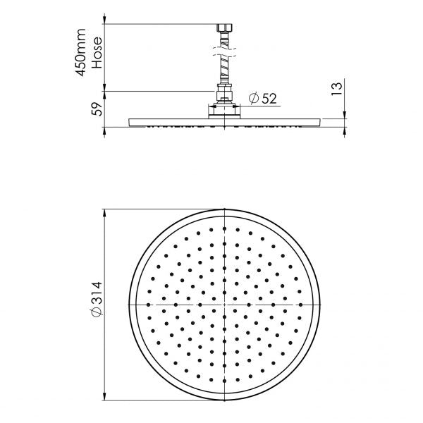 Phoenix Vivid Slimline Flush Mount Ceiling Shower 300mm Round Chrome